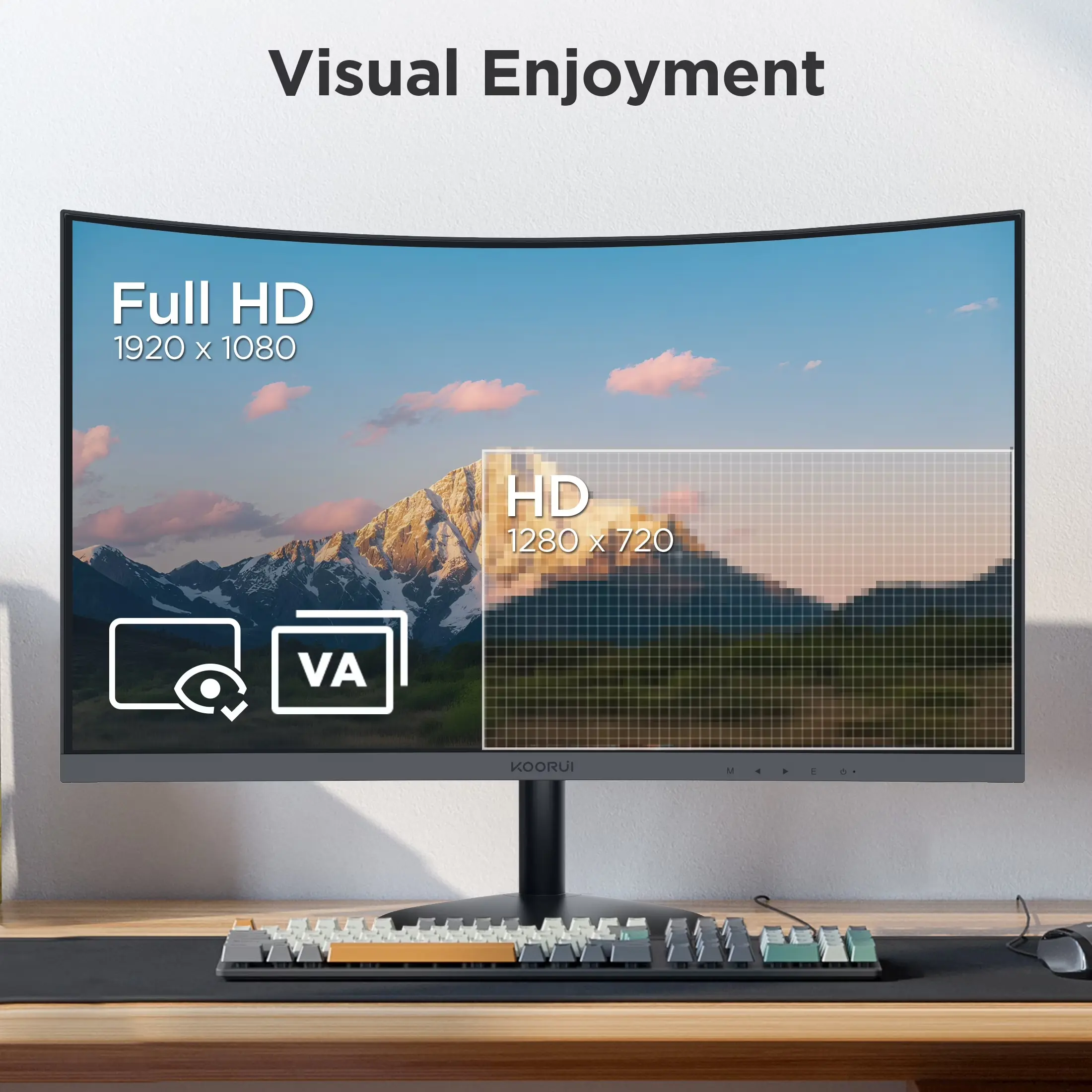 24" 100Hz Curved Computer Monitor, FHD 1080P 1500R PC Monitors, HDMI&VGA Ports, Eye Care