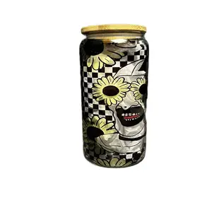16 oz Libbey Style Can Glass - Art the Clown -Terrifier - Horror - Slasher - Tumbler - Glassware Drinkware Reusable Bamboo Lid Portable Spooky