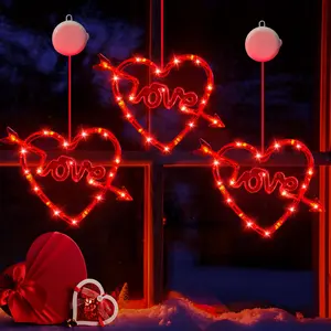 1/3Pcs Valentine's Day Decorative Suction Lamp, Red LOVE Heart Light, Led Neon Sign, Romantic Atmosphere Creation Prop, Candlelight Dinner Mood Decoration Accessory, Wedding Venue Scene Setup Prop