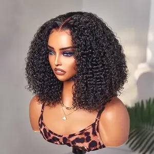 Wear And Go Short Bob Glueless Wigs Ready To Wear Deep Wave Curly Wigs Human Hair Pre Cut 6x4 HD Glueless Wig For Women Pre Plucked 180% On Sale