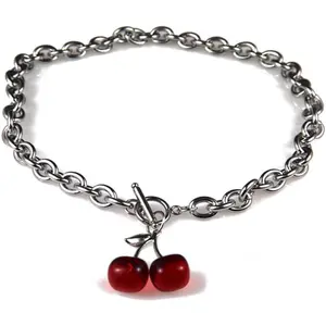 Dark Cherry Harajuku Girl Necklace 2024 Small Geometric Pendant Ot Buckle Punk Gothic Street Silver Color Chain Choker Necklaces Valentine's Day Gifts