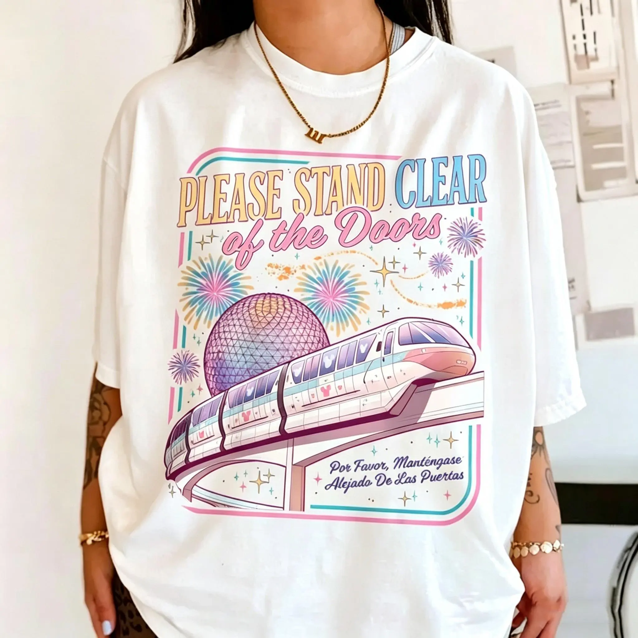 Please Stand Clear Of The Doors Shirt, Retro Monorail Tee, Magic Family Trip Outfit, Funny Theme Park Vacation, Oversized Top graphic tee