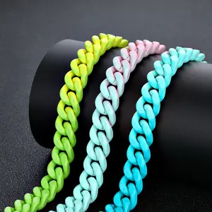 Hip Hop Gradient Colorful Stainless Steel Cuban Chain Bracelet Spring Buckle 13mm Baked Lacquer Gradient Two Color Cuban Men's Bracelet Birthday Gift for Boyfriend