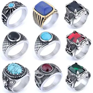 Men's and Women's Matching Rings - Personalized Engraved Flowers - Simple Square Turquoise Ring - Golden Gemstone - Neutral Design - Simple Oval Shape - Streetwear Style Ring