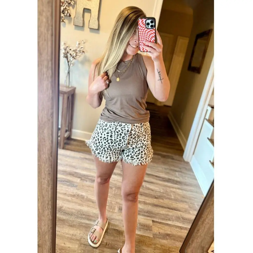 Cheetah Frayed Hem Shorts Cheetah Frayed Hem Shorts