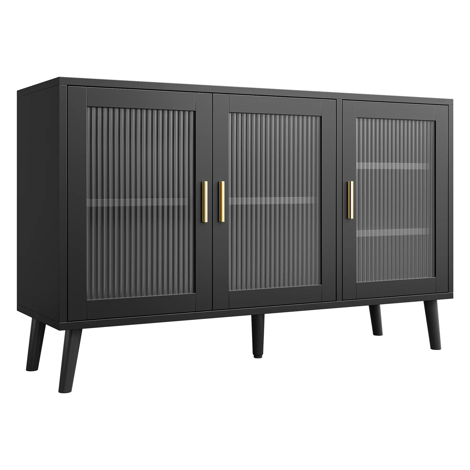 48" Fluted Glass Sideboard Buffet Cabinet, Mid Century Storage Console, Multi-Purpose Accent Furniture for Dining Room Kitchen Living Room