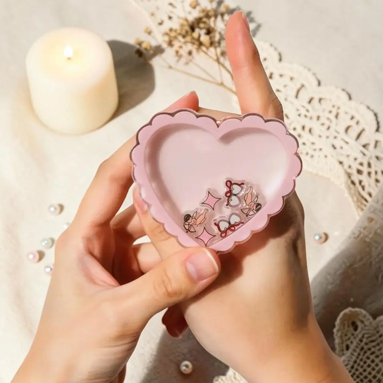 Cute Pink Heart Phone Grip Shaker | Coquette Bow Cupid Phone Holder Angelcore Gift