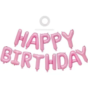 Pink Happy Birthday Balloons Banner,16 Inch Happy Birthday Letter Balloon for for Boys Girls  Women Men Party Decorations