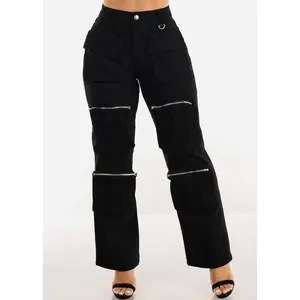 Hyper Stretch Straight Wide Leg Cargo Pants Black