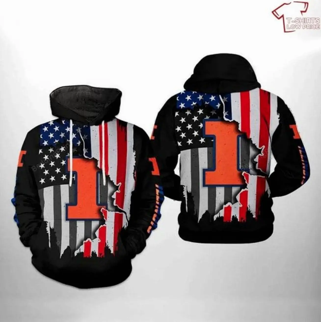 Illinois football American Flag Scratch 3D Hoodie