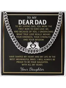 Classic Stainless Steel Cross Necklace Cuban Link Design, Include Beautiful Message Card + Gift Box. Perfect Gift for Dad, Father's Day. The Best Choice for Birthday, New Year, Festival, and Party.