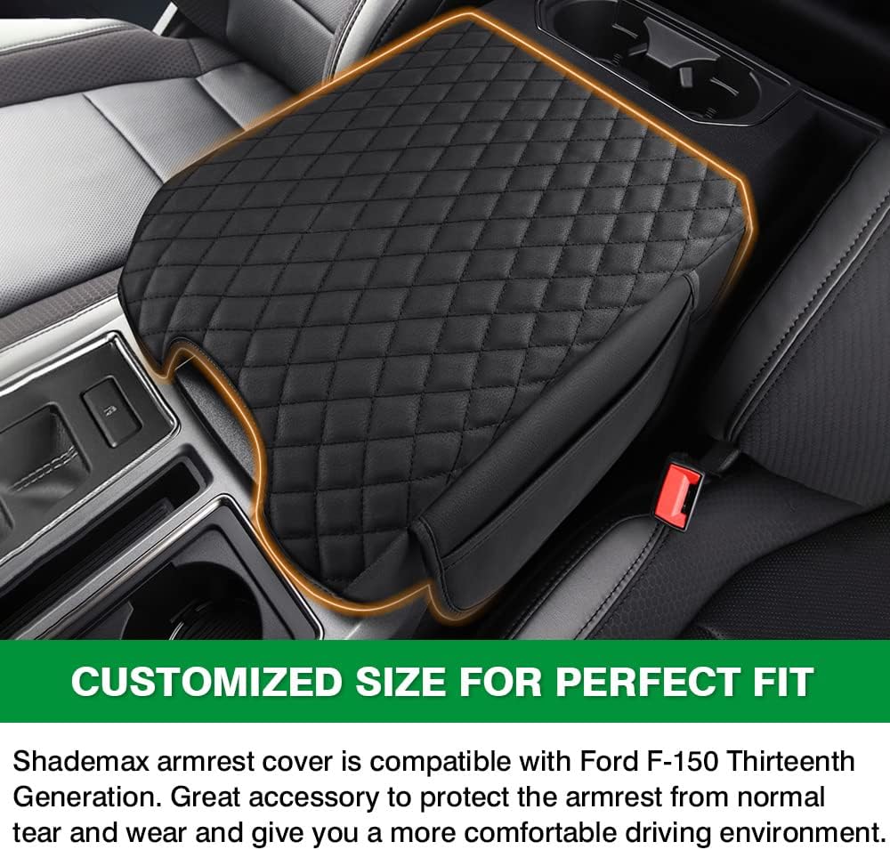 For Ford F150 2015-2020 Center Console Armrest Cover , High-Density Memory Foam & Soft Leather Armrest Pad with Built-in Storage, Anti-Slip Scratch-Resistant Car Interior Decor & Protector for F150 Truck