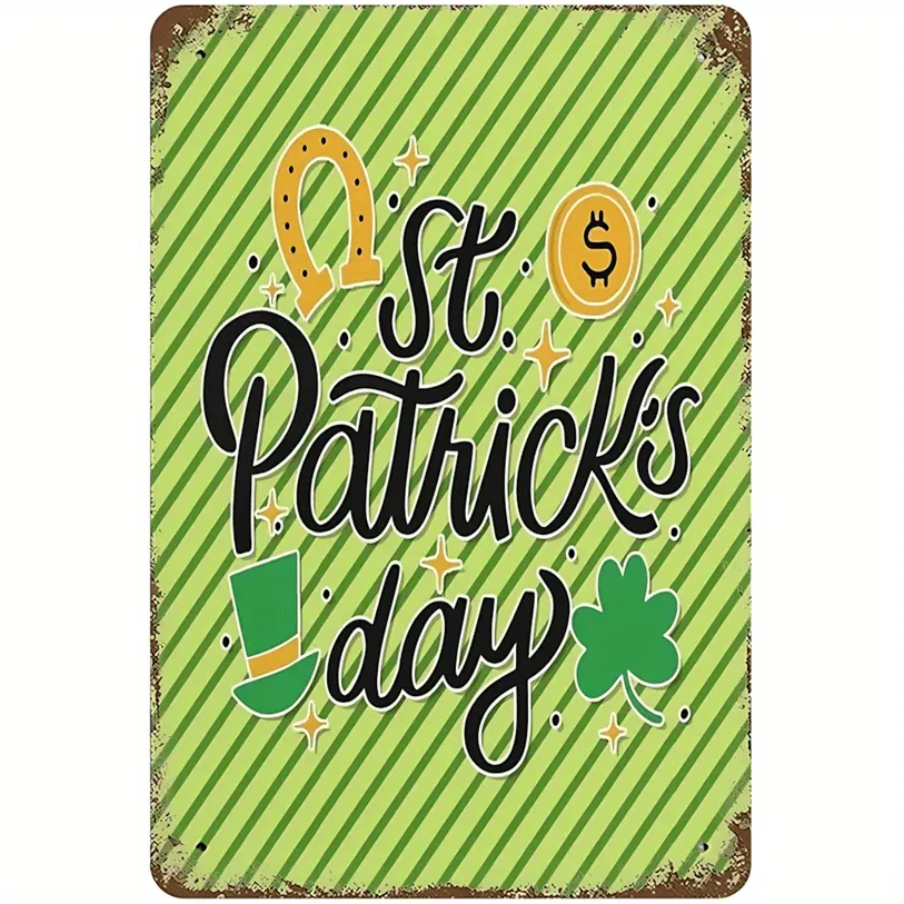 Vintage St. Patrick's Day Rectangular Metal Wall Sign - 1pc Large 7.9*11.9in Irish Luck Decor, Heavy-Duty Iron Signs with Lucky Clovers, Pot of Gold, Pre-Holed for Easy Hanging, No Electricity Needed for Home, Pub, Metal Signs