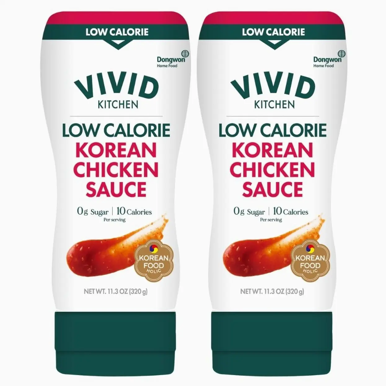 VIVID KITCHEN Korean Chicken Sauce – Low-Calorie, No Preservatives – Sweet and Savory Flavor – Easy Squeeze Bottles – Authentic Korean BBQ Marinade and Dipping Sauce – 2 Pack – 11.33 oz Each