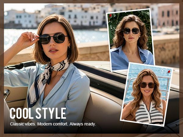 KIMORN Female Active Women's Polarized Aviator Sunglasses - Hair-Safe Tangle-Free Full Rim Metal Frame, UV400 Protection, Outdoor Sports Driving Accessories for Women