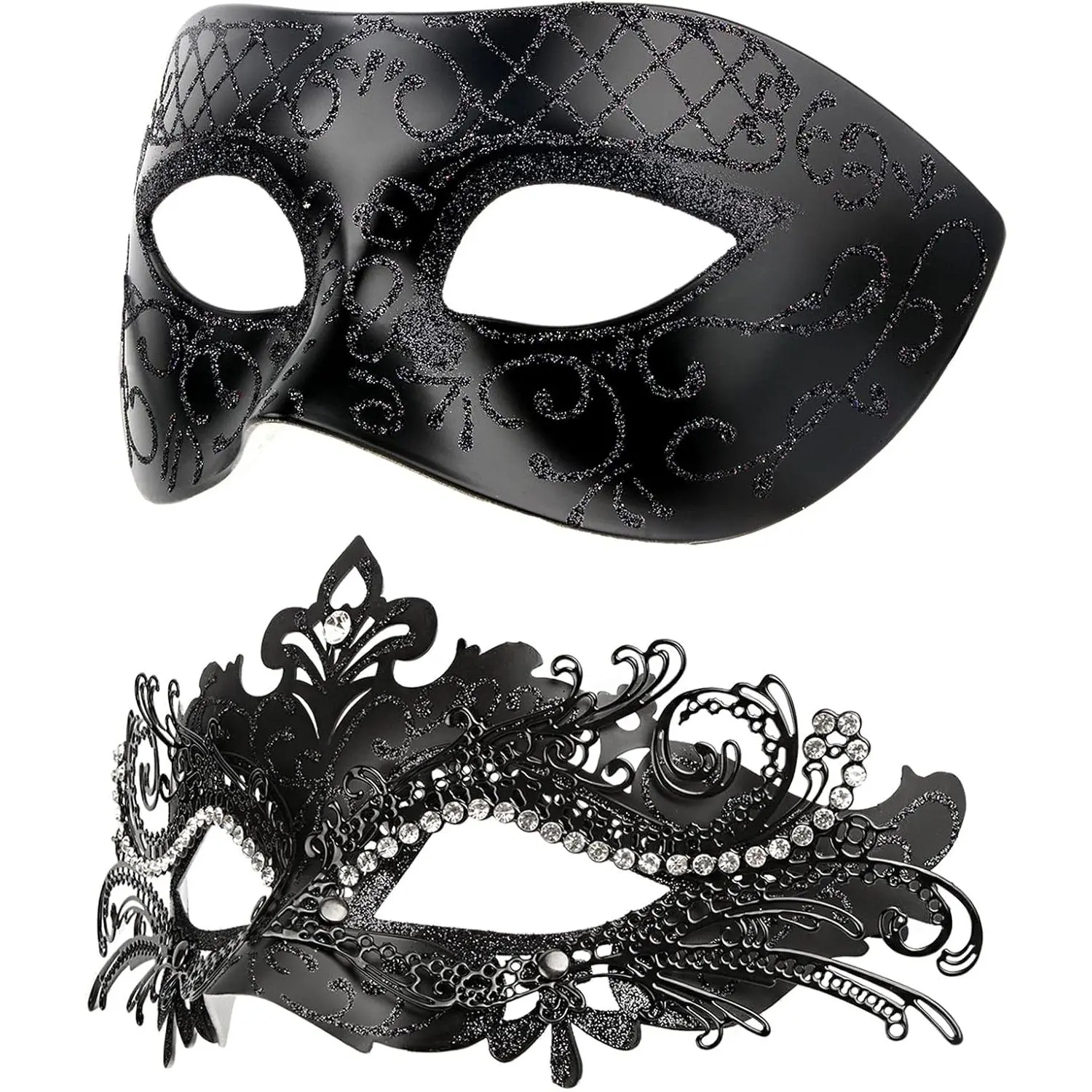 Venetian Masquerade Party Face Masks for Couples, Metal Filigree Mask Set, His and Hers Costume Ball Accessories, Mask Design