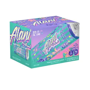 12 Pack- Alani Purple Cotton Candy Natural Energy Drink Beverage, Sugar-Free, Low-Calorie, 12 fl oz Cans