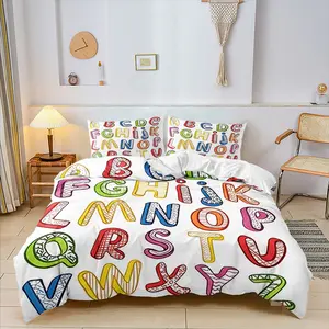 3-Piece Colorful Alphabet A-Z Print Bedding Set, Includes 1 Duvet Cover & 1/2 Pillowcases, Skin-friendly Soft Breathable Comforter Cover (No Comforter) All-season for Kids' Bedroom Decor