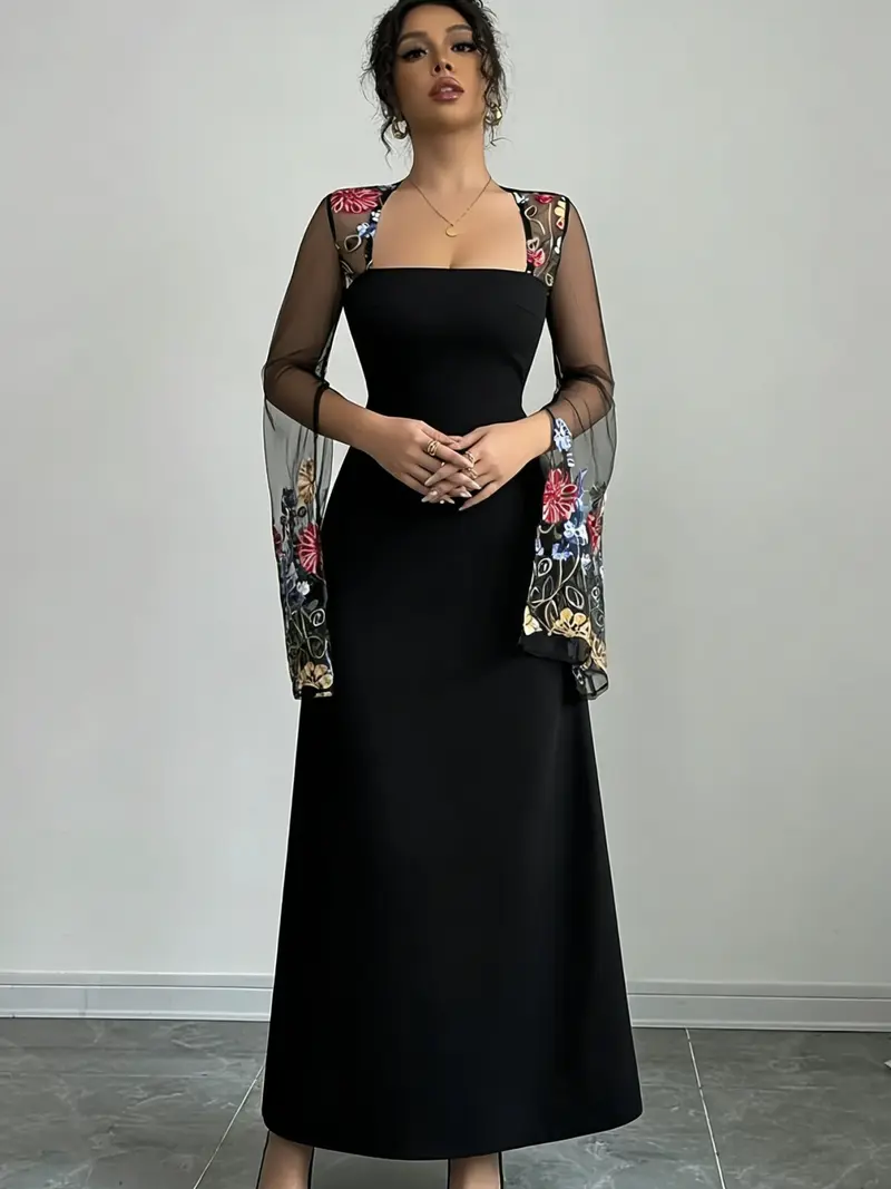 black lace floral embroidered dress Floral Embroidered Lace Natasha Dress – Lela Rose main image 0
