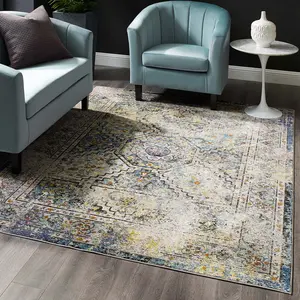 Modway Success Jacinda Distressed Vintage Floral Vintage Medallion 5x8 Area Rug in Multicolored
