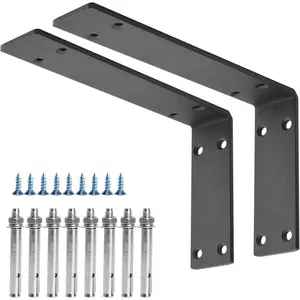 Heavy Duty Shelf Brackets 10 inches, 1/5IN Thicken Countertop Support L Brackets, Solid Metal Shelf Bracket, Includes Hardware, Matte Black, 2 Pack