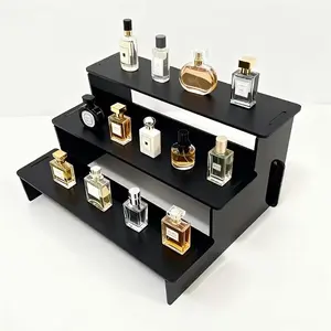 3-Tier Display Rack with Decorative Safety Fence, No-Tool Assembly, Plastic Material, 12 Inches, Ideal for Perfume, Figurines, Cupcakes