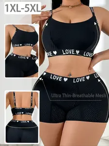 🔥Plus Size LOVE Strappy Breathable Sports Bra & Boy Shorts Set🔥 Sports Bralette Set #PlusSizeActivewear #SportsBraSet #WorkoutOutfit #ComfyLingerie