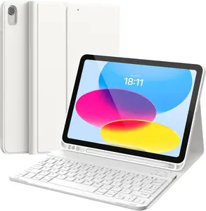 [CHESONA] Keyboard Case for iPad (A16) 11th/10th Generation (2025/2022), Detachable Wireless Keyboard, Stand Folio Keyboard Cover with Pencil Holder, Thin & Light (White)