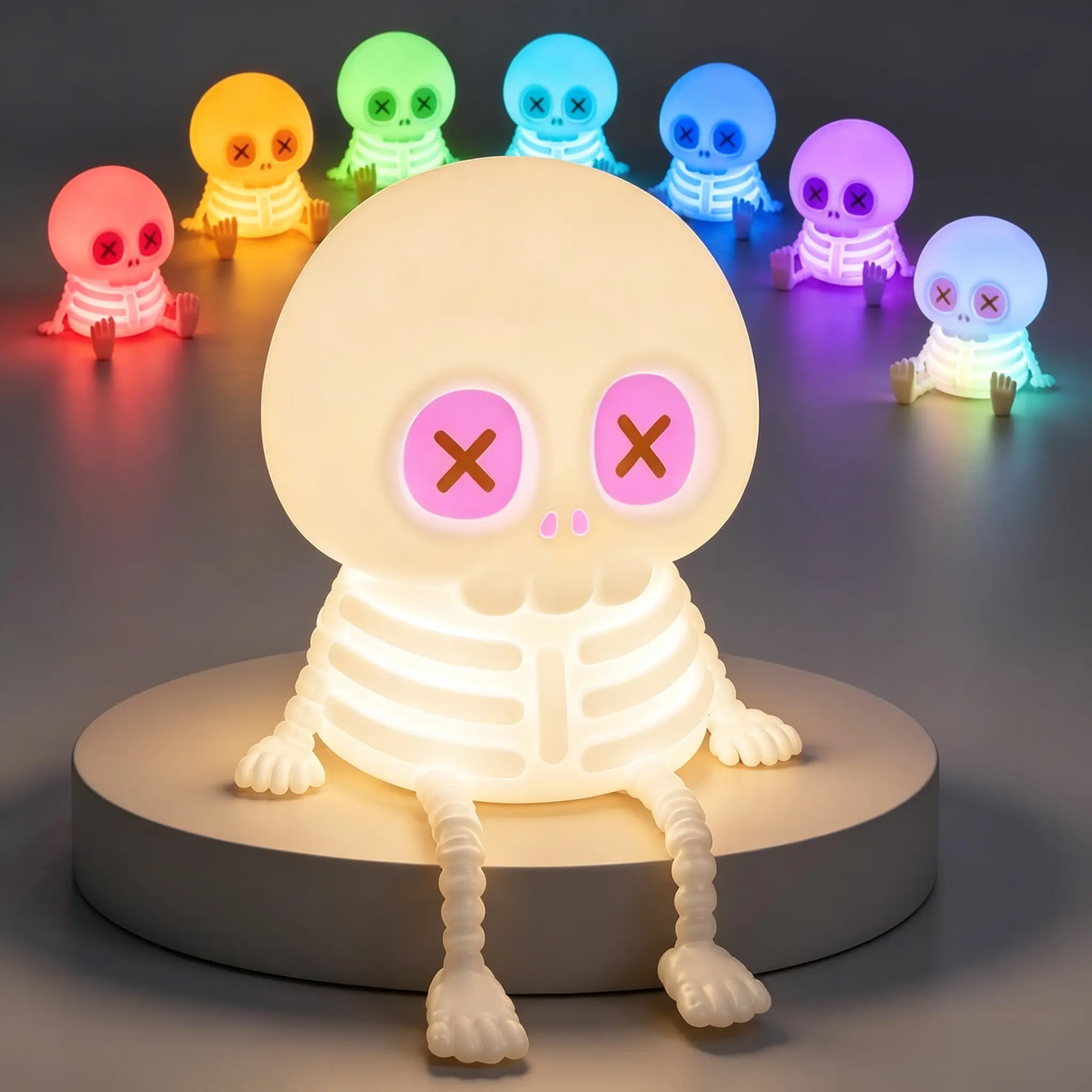 3Modes Skeleton Lamp Skull Halloween Decor Gift Kids Night Light Toy 8 Colors Safe Silicone Cool Cute Indoor Decoration Desk Lamp