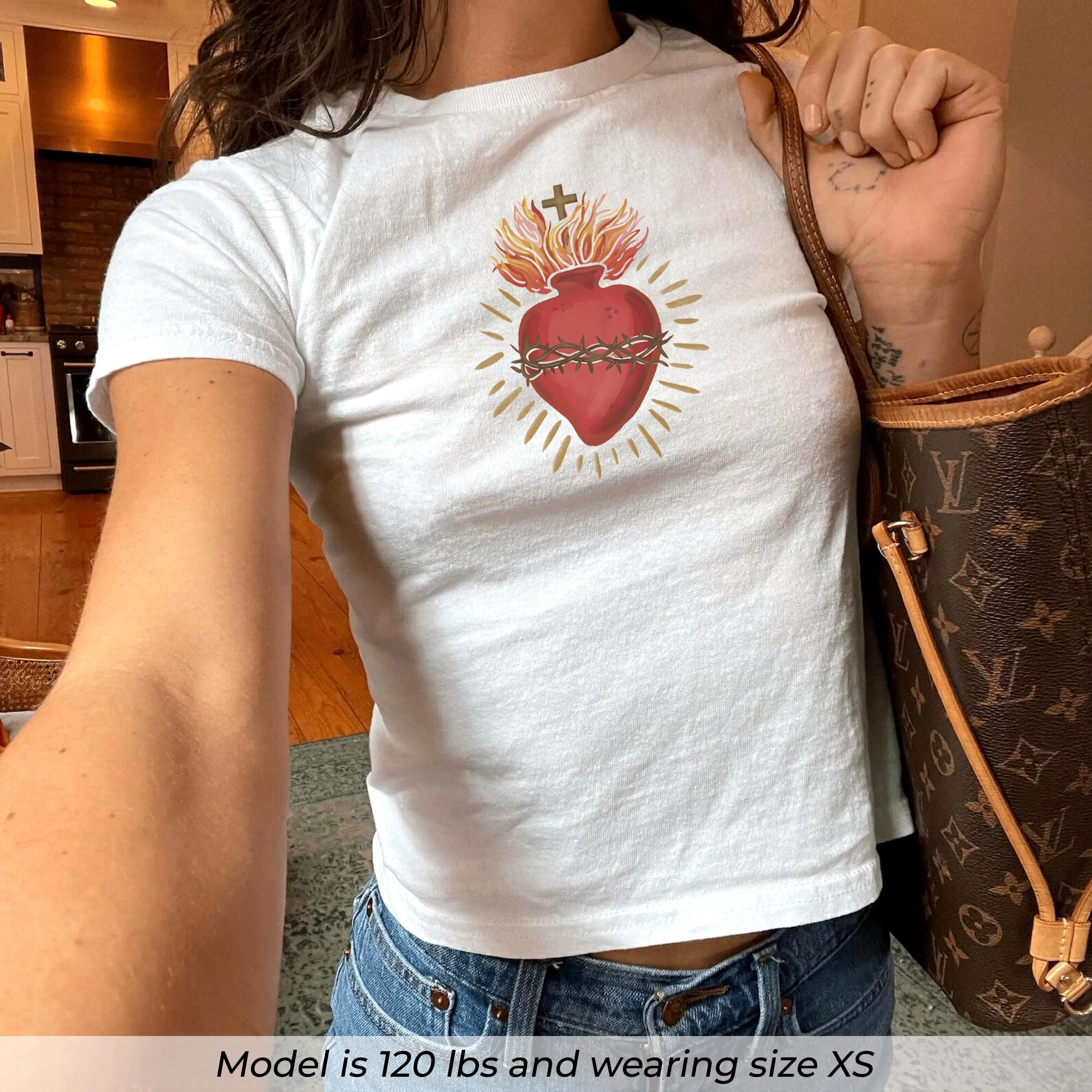 Sacred Heart Baby Tee Y2k Baby Tee Aesthetics 90s Style Baby Tee Coquette Clothing Trending Shirts Cyber Y2k Crop Top