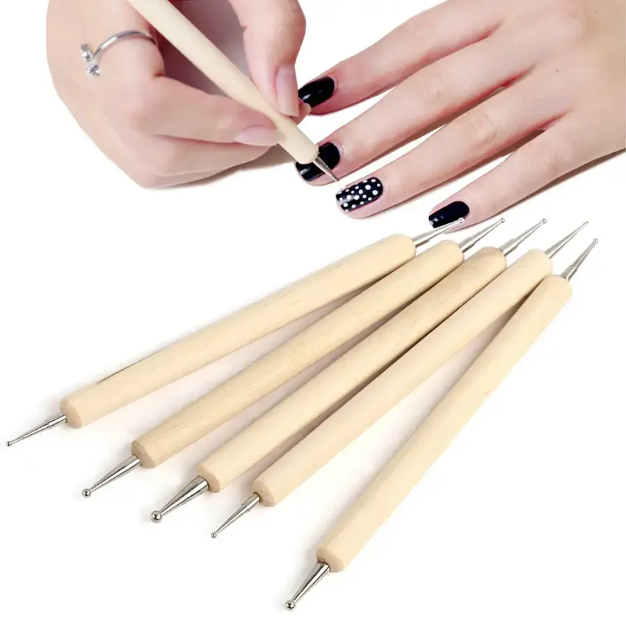 5Pcs Dual-End Wooden Dotting Pen Marbleizing Tool Set for Nail Design Manicure Painting Kit