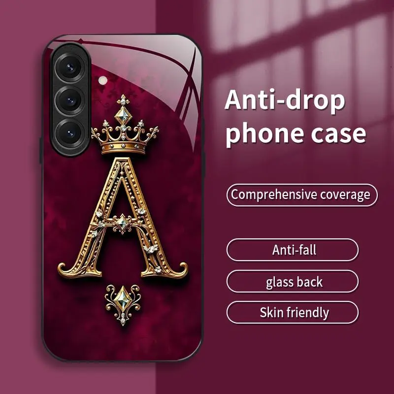 Suitable for [Galaxy S25] New high-end crown letter glass mobile phone case New business simple metal paint electroplated glass mobile phone case Affordable price Anti-drop and anti-fingerprint 995