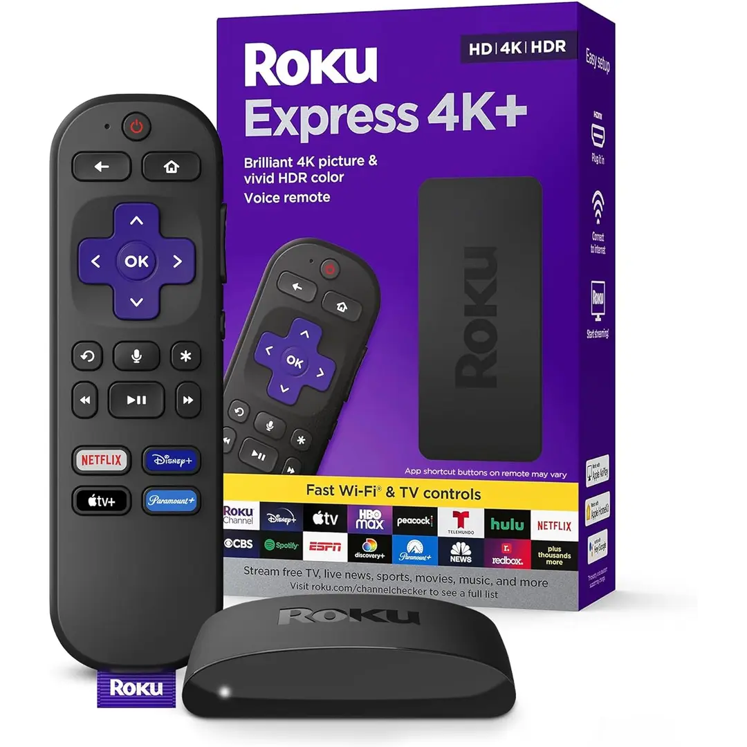 Roku Express 4K+ | Roku Streaming Device 4K/HDR with Voice Remote, Free & Live TV Roku Express 4K+ | Roku Streaming Device 4K/HDR with Voice Remote, Free & Live TV