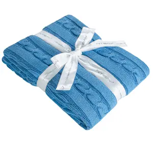 Bedsum Cotton Cable Knit Small Blanket,Breathable and Soft Throw by 30"x 40"
