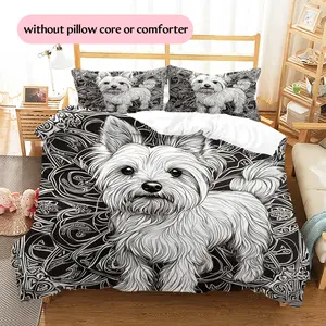 Black and White Yorkshire Terrier  Printed bedding set, duvet cover and pillowcases, home decor, Christmas decoration, bedroom duvet cover, Christmas gift, birthday gift (1 * duvet cover + 2