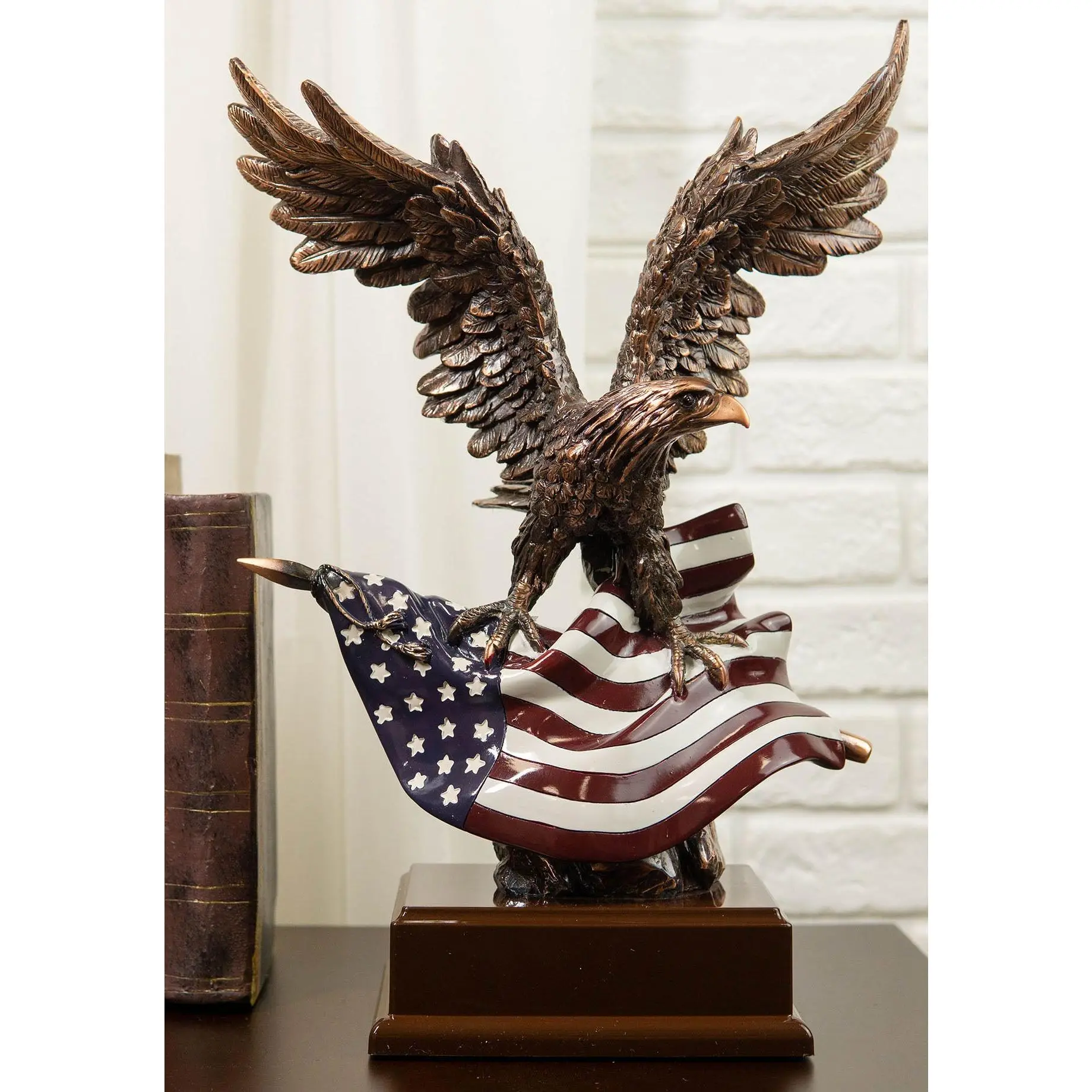 Ebros Wings of Glory Majestic Bald Eagle Clutching On USA American Flag Statue