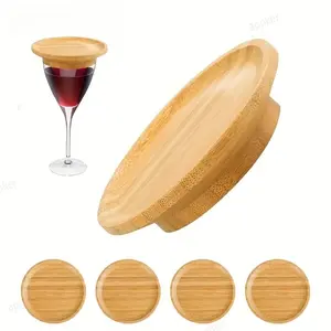 4 pieces of bamboo wine glass tableware set-easy to clean-bamboo wine glass coasters are suitable for wedding parties, bars, restaurants and family gatherings.