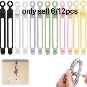 6/12pcs Silicone Cable Organizers, Reusable Elastic Cable Wrap, Data Cable Organizer & Cord Management Straps, 2026 Upgrade Silicone Cable Ties Reusable Cable Management Organizers
