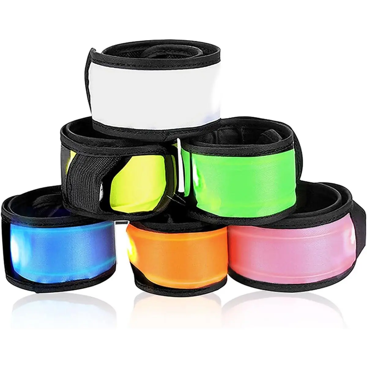 6 Pcs Unisex LED Light-Up Slap Bracelets - Thick Fabric, Wrist Fit, 360-Degree Ultra-High Visibility Night Safety Wristbands with Batteries for Cycling, Concert, Camping