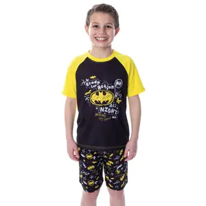 DC Comics Boys' Batman Pajamas Ready For Action Short Sleeve Shirt and Shorts 2 Piece Superhero Pajama Set