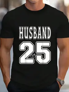 100% Cotton Husband East. 2025, Married Couple Matching Wedding Groom T-Shirt Women's Men's Graphic Tee Crew Neck summer vacation Tops