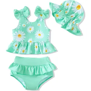 L-GCS043  Baby Infant Swimsuit Girl Toddler Bathing Suit Girl Summer Beach Bikini Tankini Swimwear Hat 3-24 Months 2t-5t