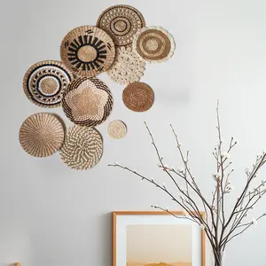 Bohemian Style Storage Baskets Wall Decor, 15 Inch Round Handmade Hanging Basket, Handwoven Wall Basket Decoration for Bedroom and Home Wall Art Decor