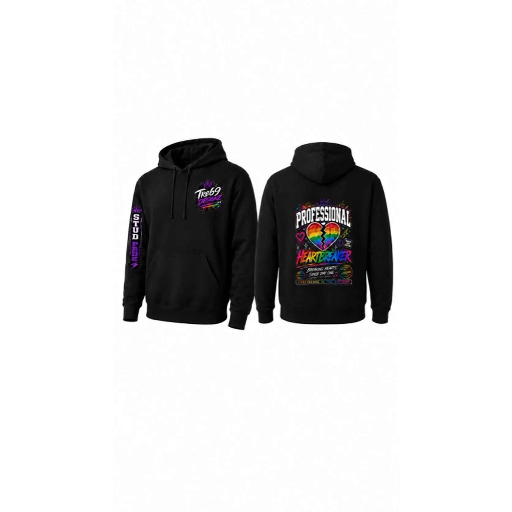 Tre69 Designz Stud Pride Collection Handmade Black Hoodie 55% Cotton 45% Polyester Show Off Your Pride