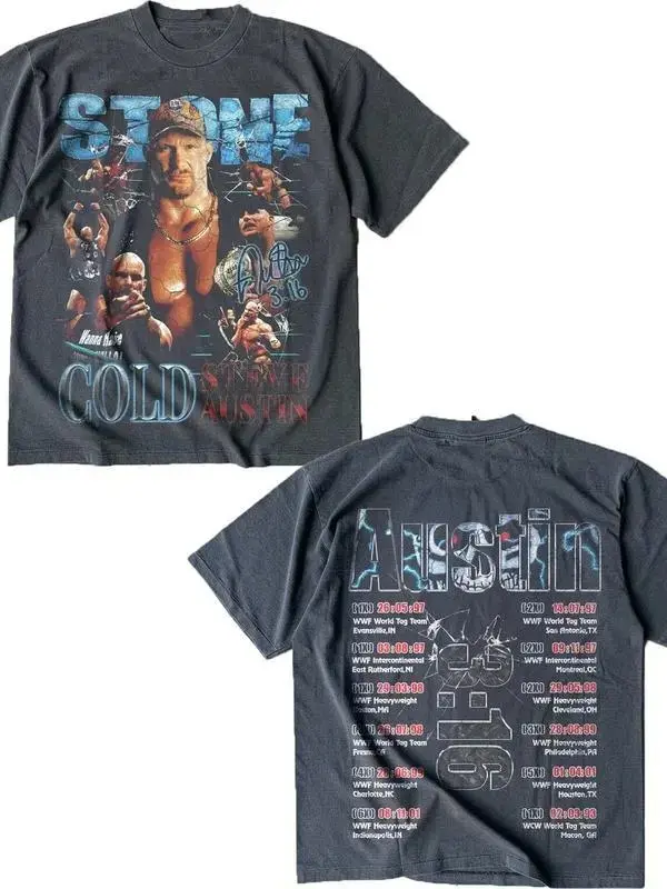 Vintage 90s Steve Austin Signature Unisex Graphic 2 Sides T-Shirt, Aesthetic Stone Cold Wrestlemania Shirt, Attitude Era Austin 3:16 American WWE Professional Wrestler Fan Gift For Men Women Unisex Tee, Crew Neck