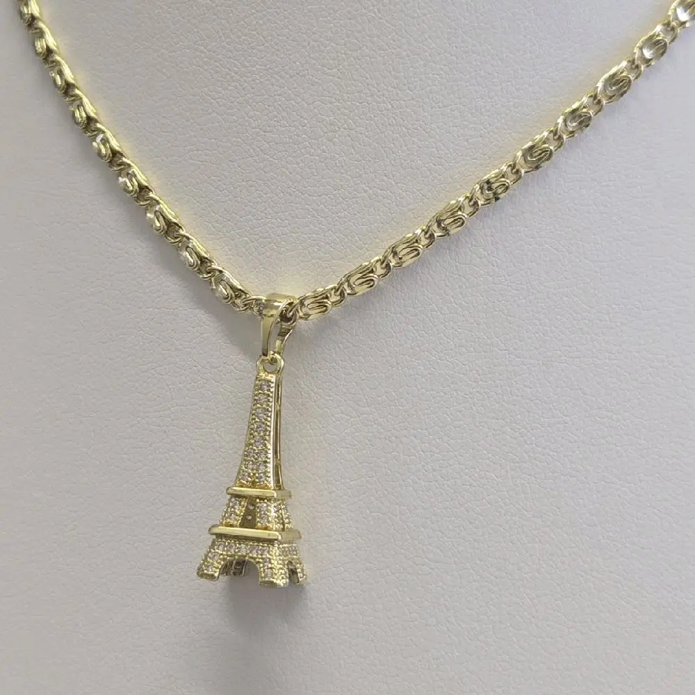 14K Gold Laminated 2.5 mm Elegant Link Chain with Eiffel Tower Pendant – 17.5" Necklace