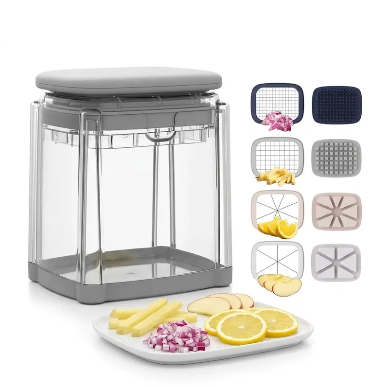 Stainless Steel 4-in-1 Manual French Fry Cutter - Kitchen Fruit Vegetable Slicer, Veggie Chopper, Potato Onion Dicer, Non-Slip Base, Dishwasher Safe, Bulk Prep for Parties, BBQs