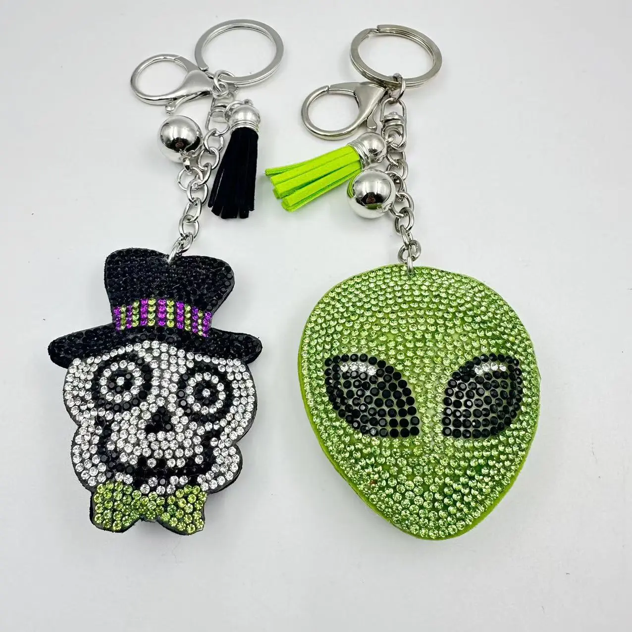 Fashion Copper Halloween Assorted Rhinestone Keychains Bulk Set - Skull, Pumpkin, Alien, Ghost, Cross, Tassel Key Rings, Bling Crystal Bag Charms, Spooky Party Favors, Gift Accessories, Fashion Keychain, Metal Keychains