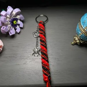 Cursed Spider Spiral Lanyard – Red & Black with Bite & Spider Charms