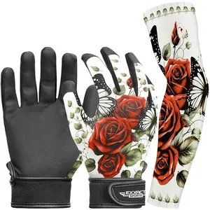 Exxact Sports Youth Batting Gloves with Arm Sleeve for Boys & Girls, Kids Baseball Batting Gloves for Softball, T-Ball (Red Rose)